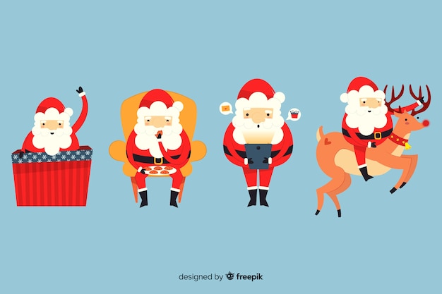 Vector gratuito colección de personajes de santa claus de diseño plano