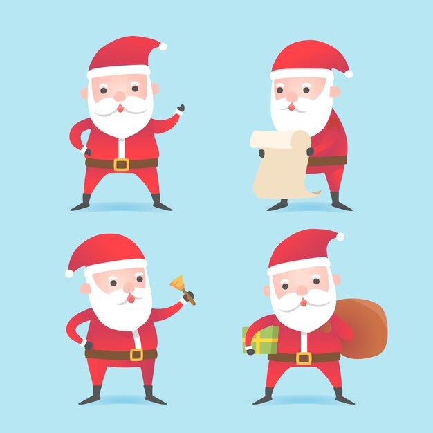 Colección de personajes de santa claus en diseño plano