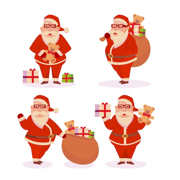 Vector gratuito colección de personajes de santa claus de diseño plano