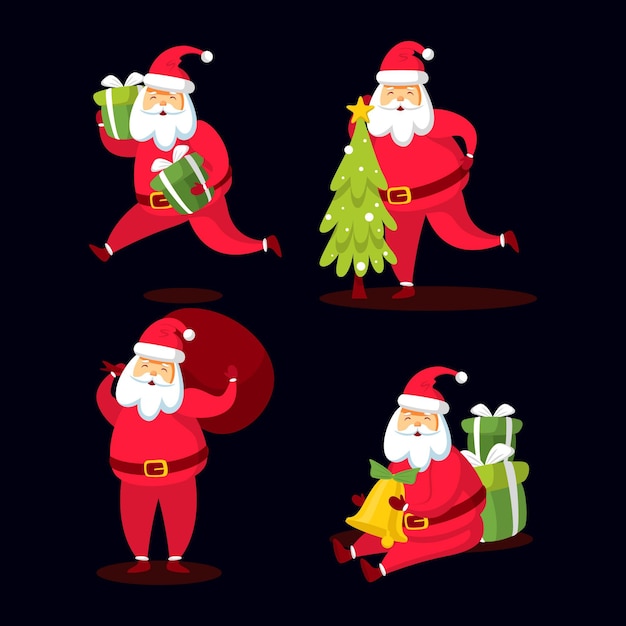 Colección de personajes de santa claus en diseño plano