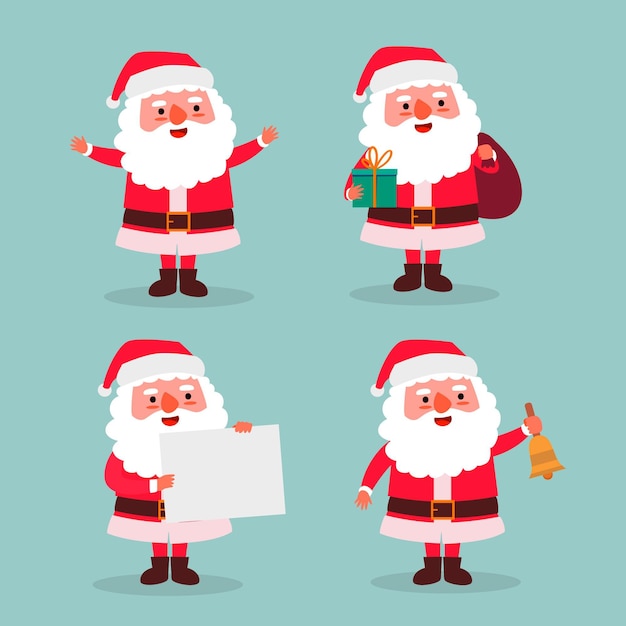 Colección de personajes de santa claus en diseño plano