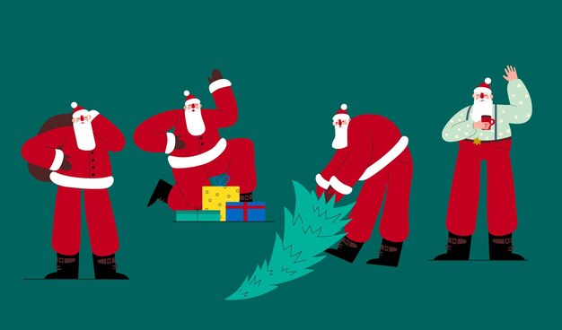 Colección de personajes de santa claus en diseño plano