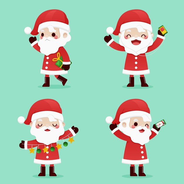 Colección de personajes de santa claus en diseño plano