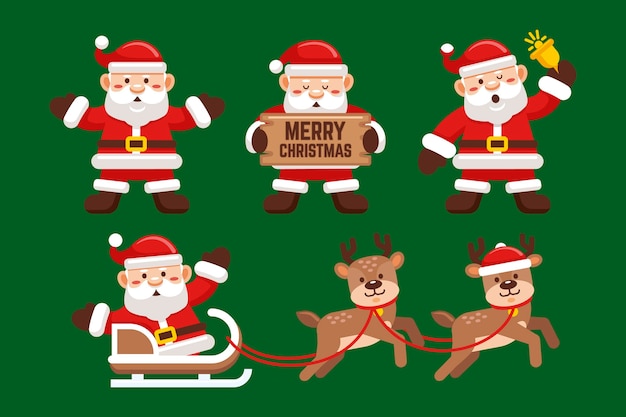 Vector gratuito colección de personajes de santa claus en diseño plano