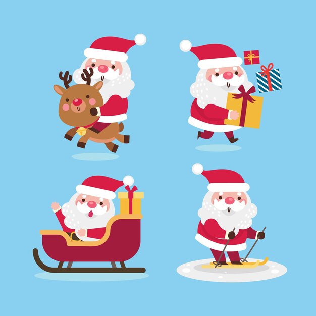 Colección de personajes de santa claus en diseño plano