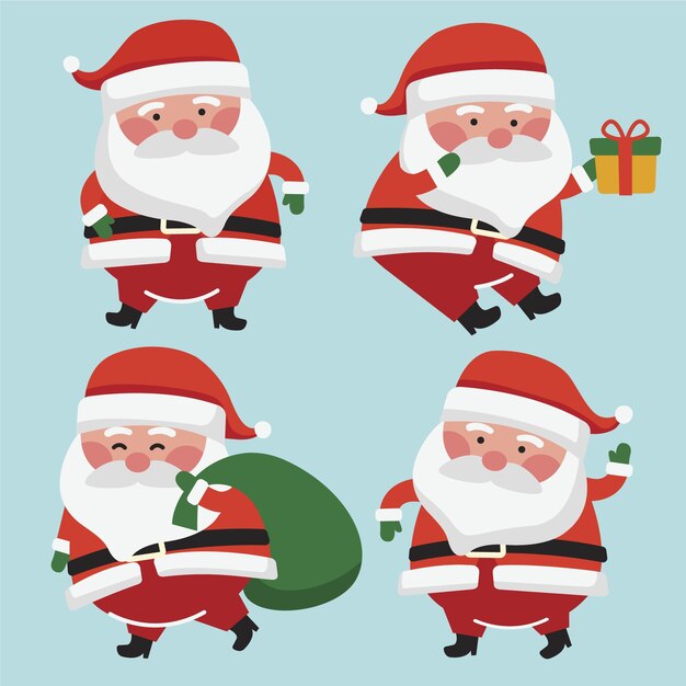 Colección de personajes de santa claus en diseño plano