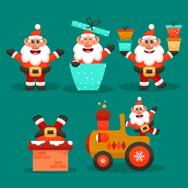 Colección de personajes de santa claus en diseño plano