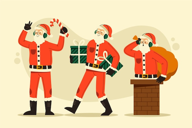 Colección de personajes de santa claus en diseño plano