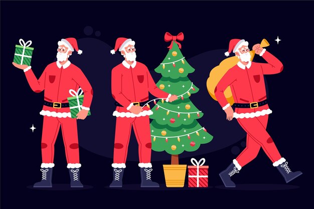Colección de personajes de santa claus en diseño plano
