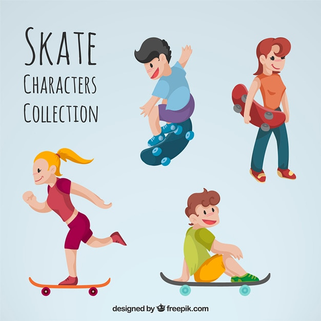 Vector gratuito colección de personajes simpáticos de skater