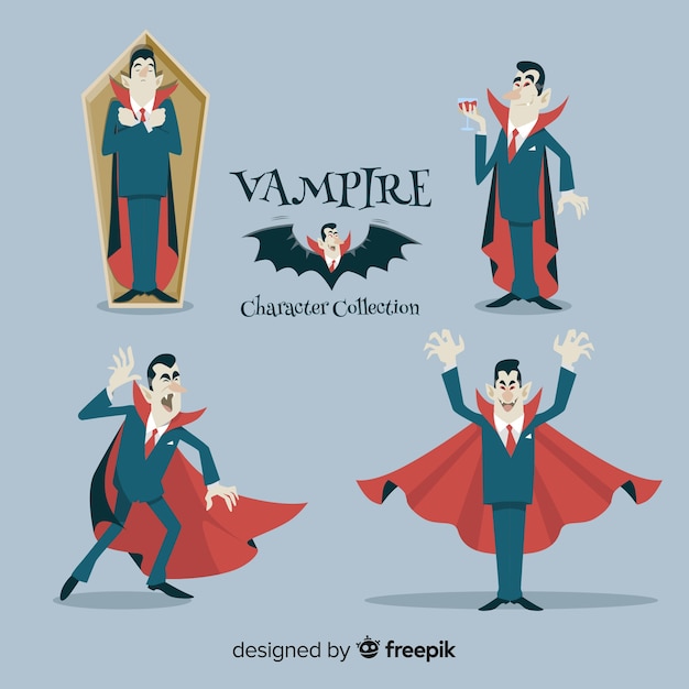 Colección de personajes de vampiro de halloween dibujados a mano