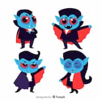 Vector gratuito colección de personajes vampiro niño azul plano