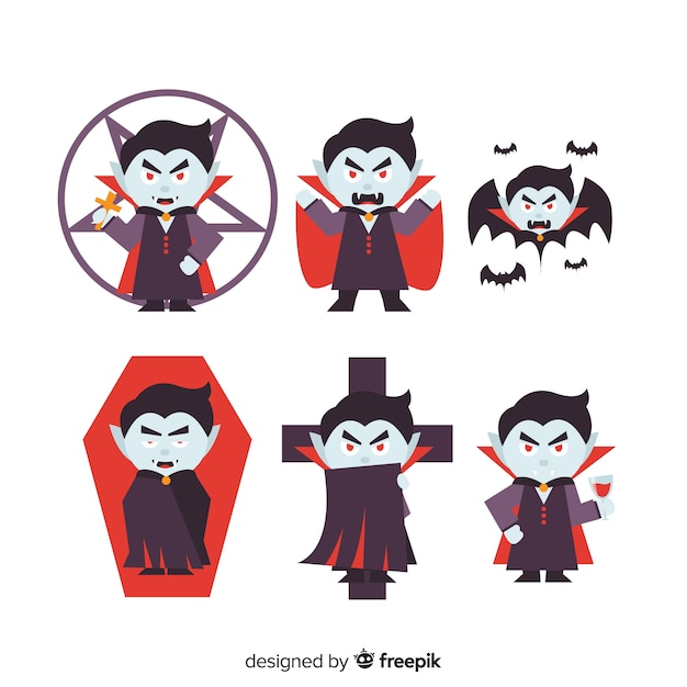 Colección de personajes de vampiros animados planos