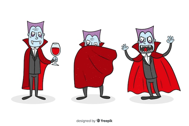 Vector gratuito colección de personajes vampiros dibujados a mano en rojo