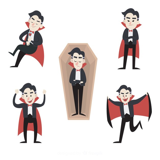 Colección de personajes vampiros dibujados a mano