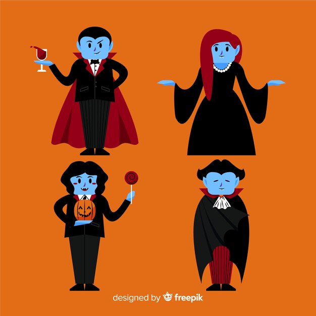 Colección de personajes vampiros dibujados a mano