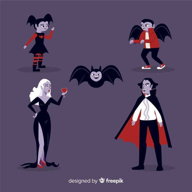 Colección de personajes vampiros dibujados a mano
