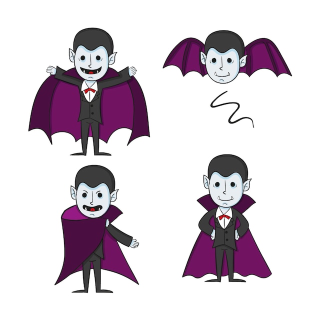 Colección de personajes vampiros dibujados a mano