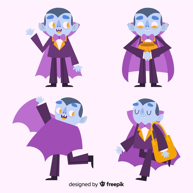 Colección de personajes vampiros dibujados a mano