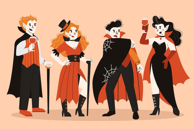 Colección de personajes vampiros dibujados a mano