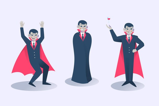 Colección de personajes de vampiros en diseño plano