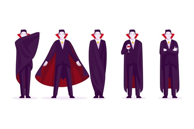 Colección de personajes de vampiros en diseño plano