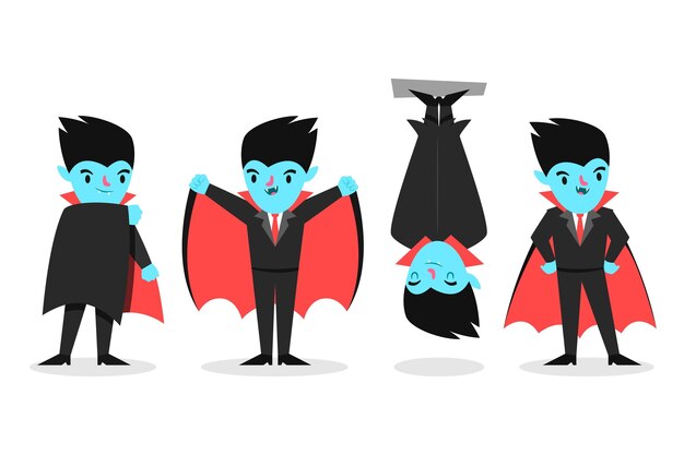 Colección de personajes vampiros en diseño plano