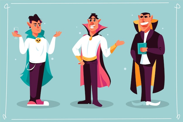 Vector gratuito colección de personajes de vampiros en diseño plano