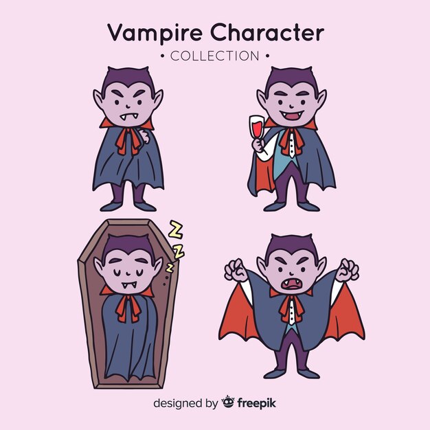 Colección de personajes de vampiros de halloween dibujados a mano