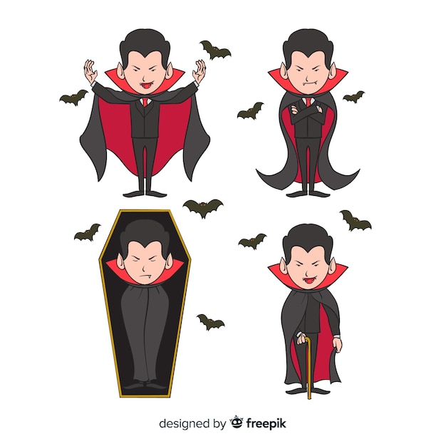 Colección de personajes de vampiros de halloween dibujados a mano