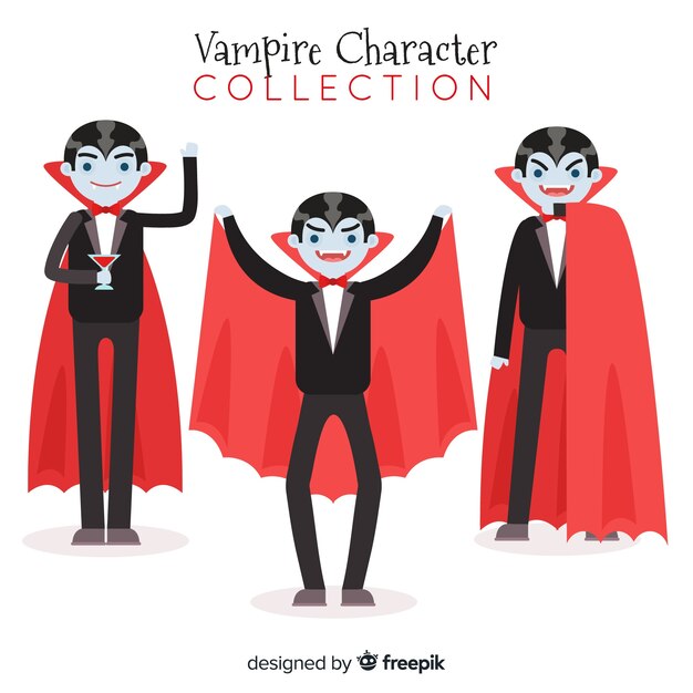 Colección de personajes de vampiros de halloween con diseño plano