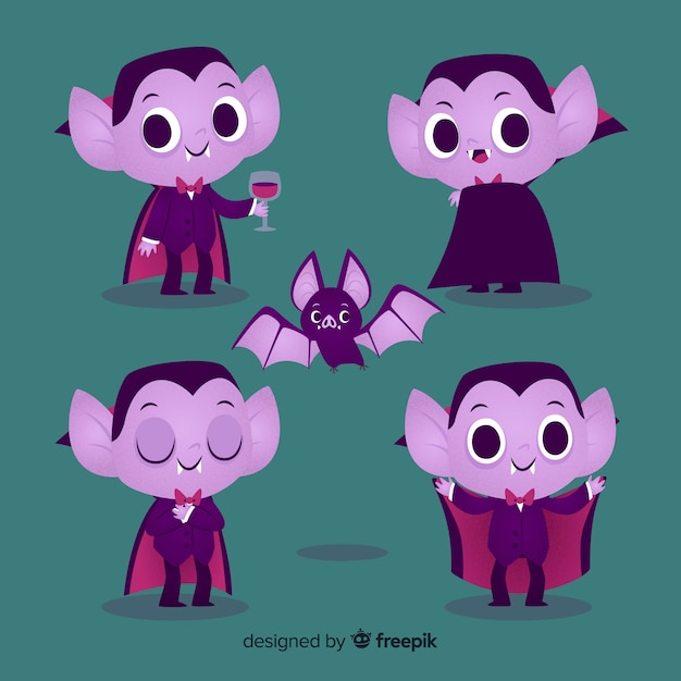 Colección de personajes vampiros planos con orejas de elfo