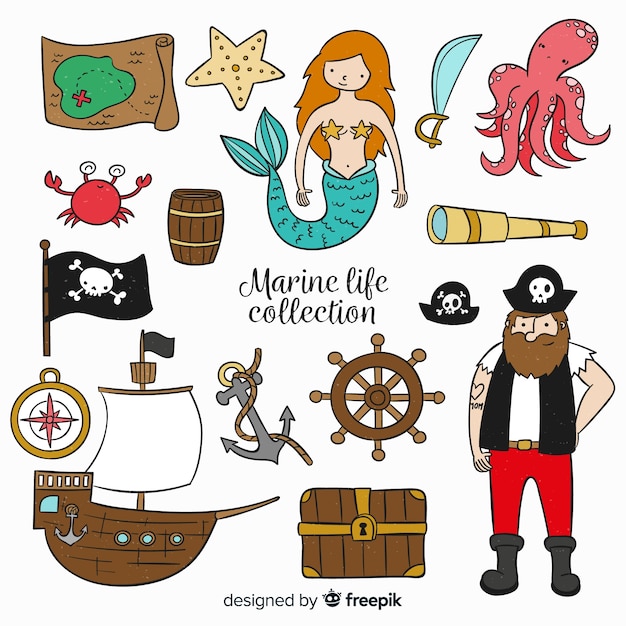 Vector gratuito colección personajes vida en el mar