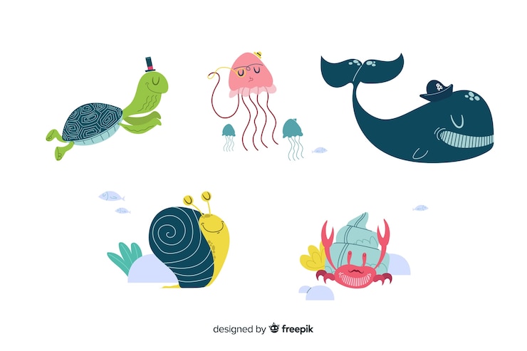 Vector gratuito colección personajes vida marina