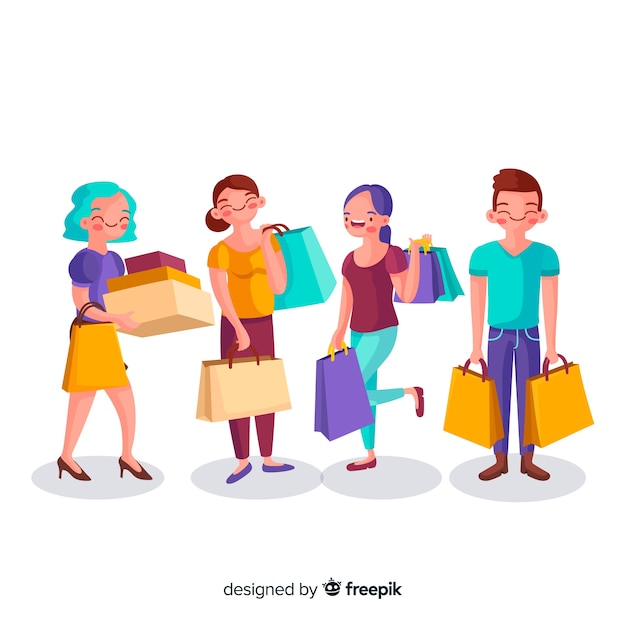 Vector gratuito colección de personas cargando bolsas de la compra.