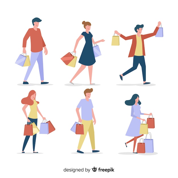 Vector gratuito colección de personas cargando bolsas de la compra.