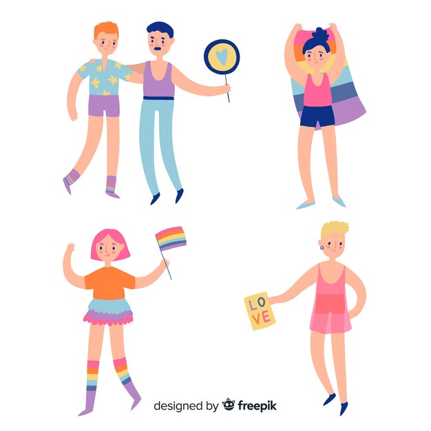 Colección de personas celebrando el orgullo lgbt