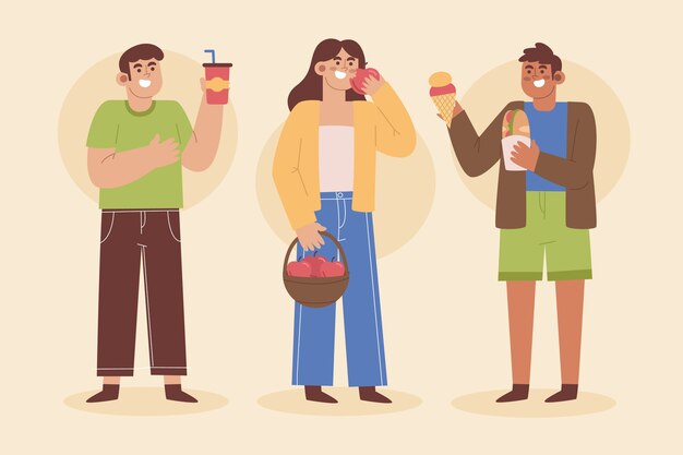 Colección de personas comiendo de diseño plano