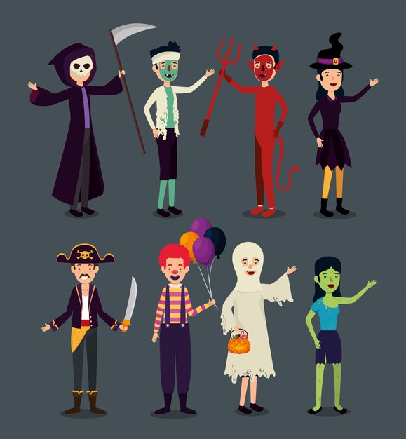 Colección de personas disfrazadas