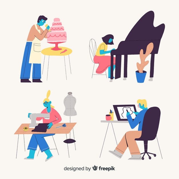 Colección de personas disfrutando de su tiempo libre.