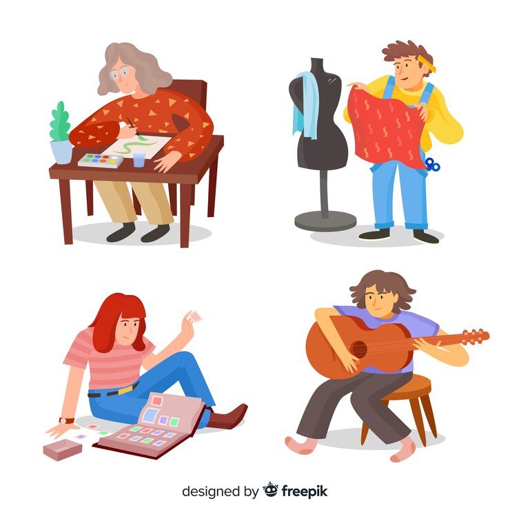 Vector gratuito colección de personas disfrutando de sus aficiones.