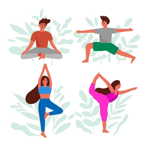 Vector gratuito colección de personas haciendo yoga