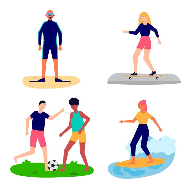 Colección de personas jugando deportes de verano