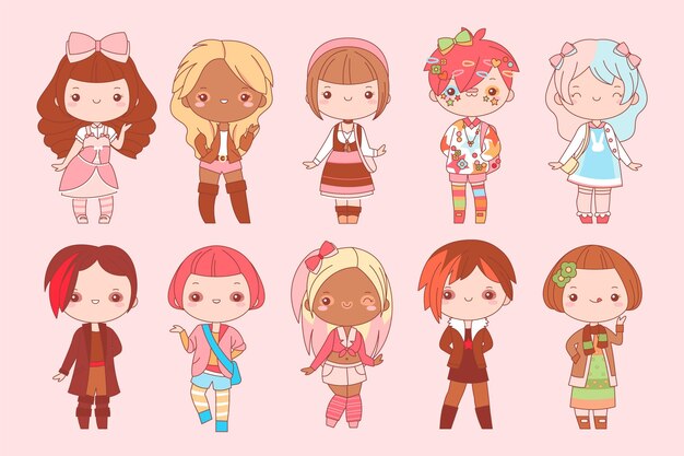 Colección de personas kawaii harajuku