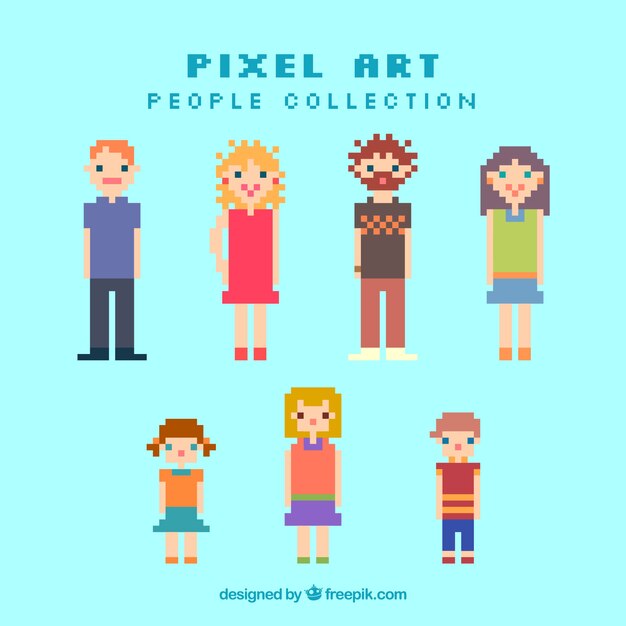 Colección de personas pixeladas de diferentes edades