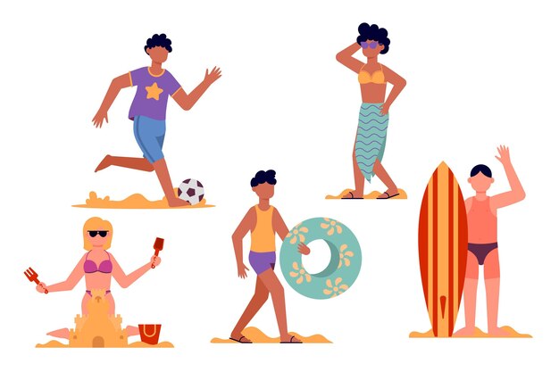 Colección personas playa diseño plano