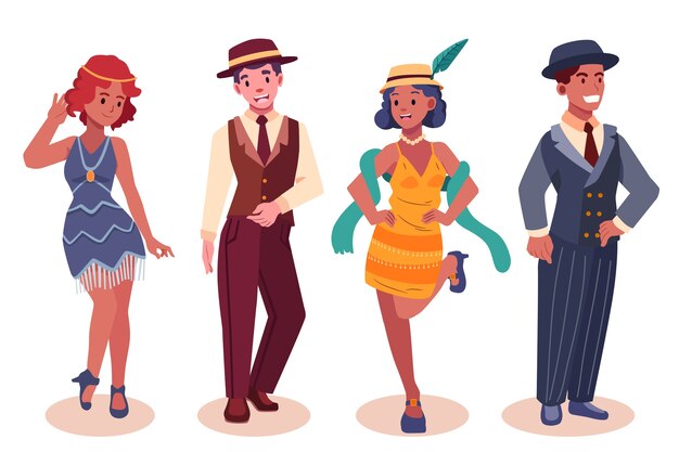 Colección personas vintage de diseño plano dibujado a mano