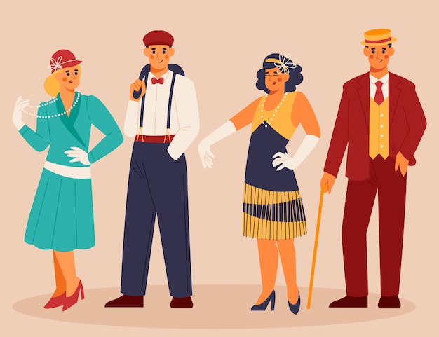 Colección personas vintage de diseño plano dibujado a mano