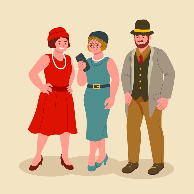Colección personas vintage de diseño plano dibujado a mano