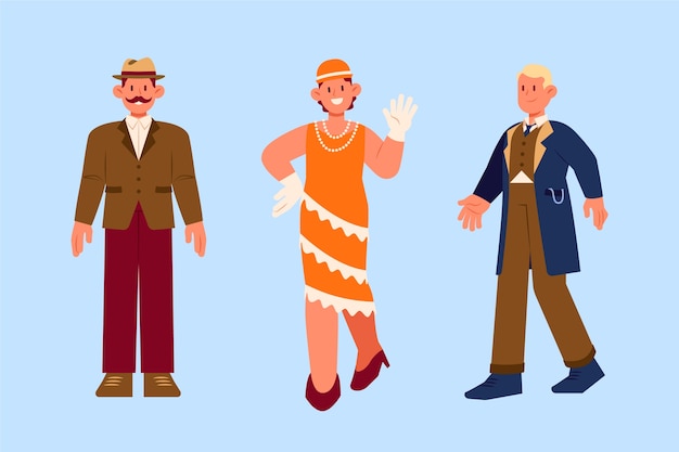 Colección personas vintage de diseño plano dibujado a mano